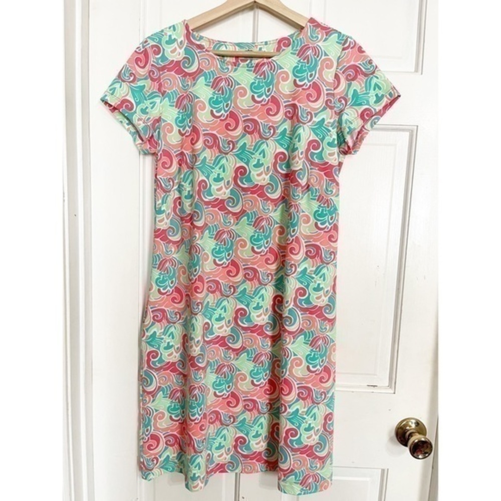 Katherine Way Peach Green Floral Dress Sz M